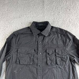 Sean John Shirt Mens Medium Black Button Up Tailored Fit Pocket Military Outdoor